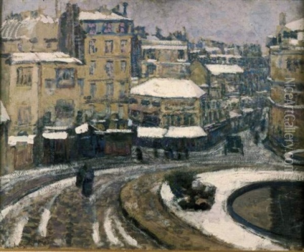 Neige Fondante, Place Pigalle En 1928 Oil Painting - Victor Charreton
