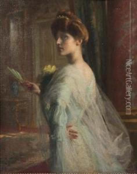 Elegante A L'eventail Oil Painting - Edouard Rosset-Granger
