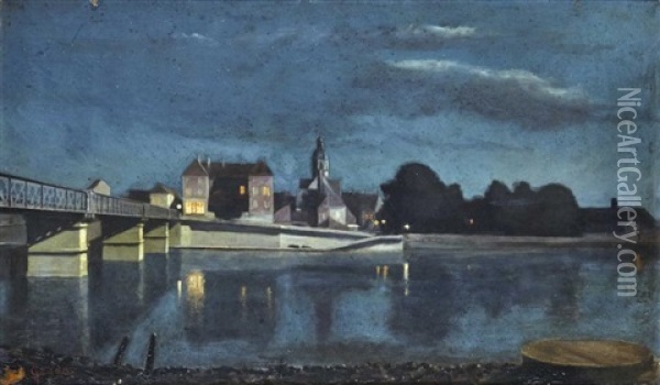 Le Pont De Seurre Oil Painting - Antoine Gadan