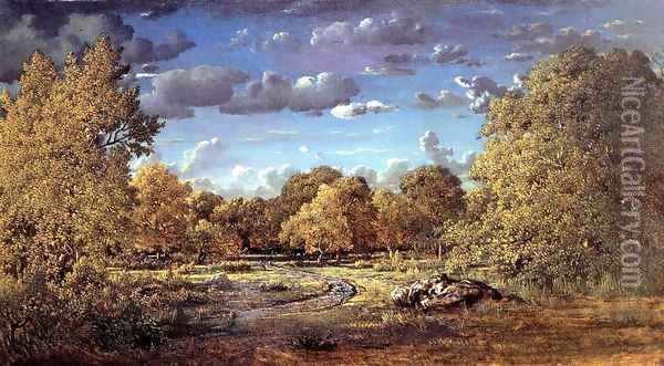 Glade of the Reine Blanche in the Fontainebleau Forest Oil Painting - Etienne-Pierre Theodore Rousseau