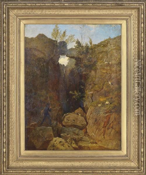 Self-portrait Of The Artist In A Rocky Landscape Oil Painting - Andrew MacCallum