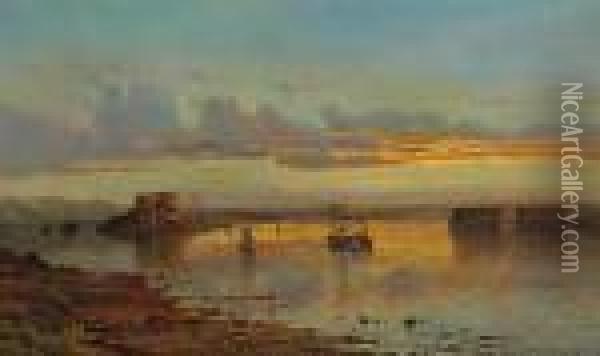 Newport Harbor, Twilight Oil Painting - Edmund Darch Lewis