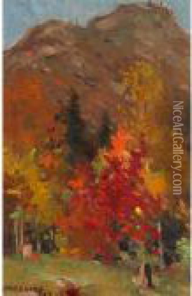 An Autumn Hillside Oil Painting - John William Beatty