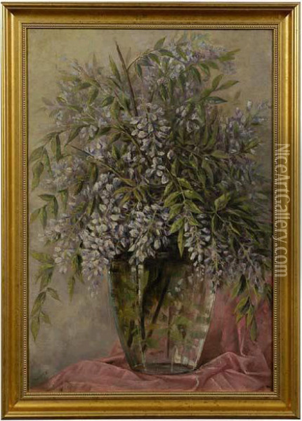 Still Life Of Wisteria. Oil Painting - Frederick John Behre