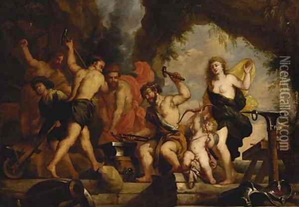 Venus at the Forge of Vulcan Oil Painting - Erasmus II Quellin (Quellinus)