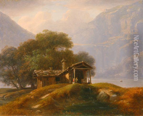 Veduta Del Lago Di Como Oil Painting - Ercole Calvi