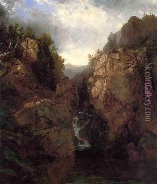 A Woodland Waterfall Oil Painting - John Frederick Kensett