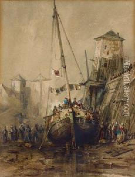 Bateau A Maree Basse Oil Painting - Jules Achille-Noel