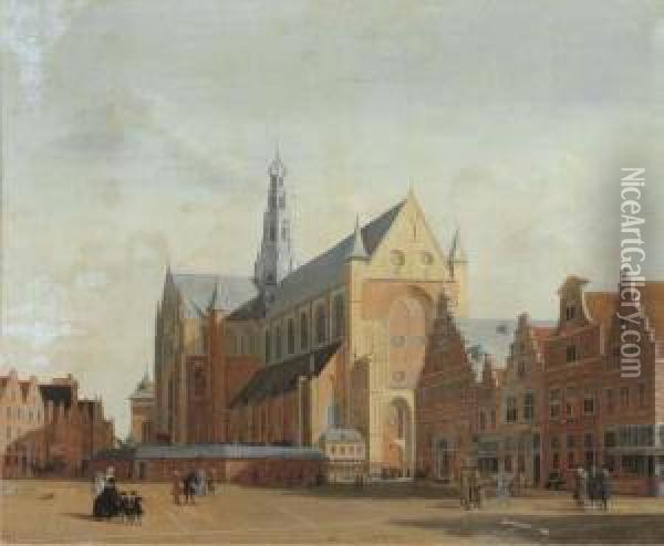 St. Bavo's Cathedral And The Groote Markt, Haarlem Oil Painting - Isaak Ouwater