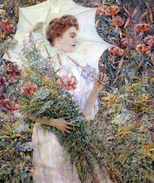 The White Parasol 1900 Oil Painting - Robert Reid
