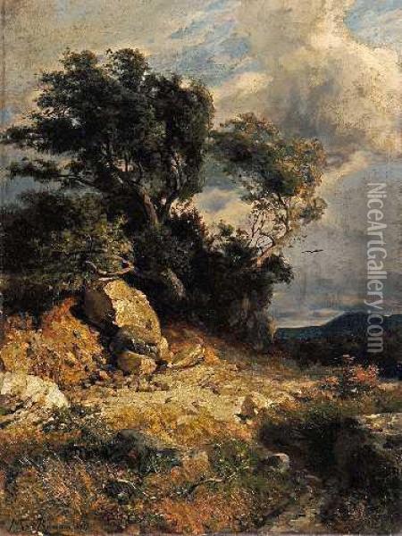 Felsige Landschaft Bei Aufziehendem Gewitter Oil Painting - Max W. Roman