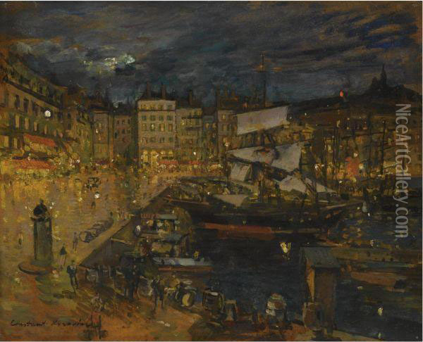 The Port Of Marseille By Night Oil Painting - Konstantin Alexeievitch Korovin