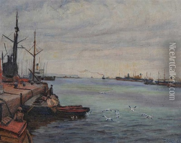Belfast Docks Oil Painting - Thomas Bond Walker