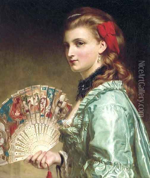 Portrait of a lady, half-length, with an ivory fan Oil Painting - Sir Frank Dicksee