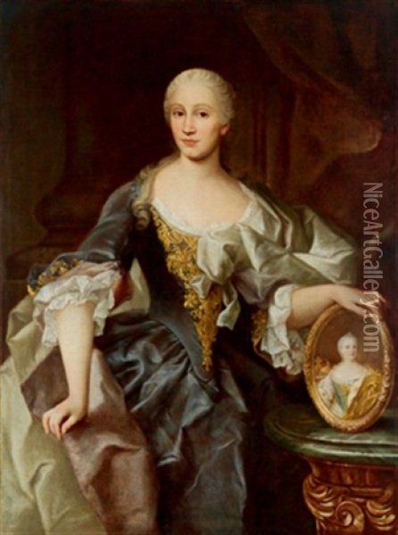 Bildnis Einer Dame, Ein Medaillon Der Kaiserin Maria Theresia Haltend Oil Painting - Jacob van Schuppen