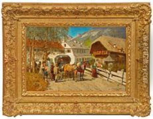 Postkutschenhalt In Einemoberbayerischen Dorf Oil Painting - Franz Quaglio