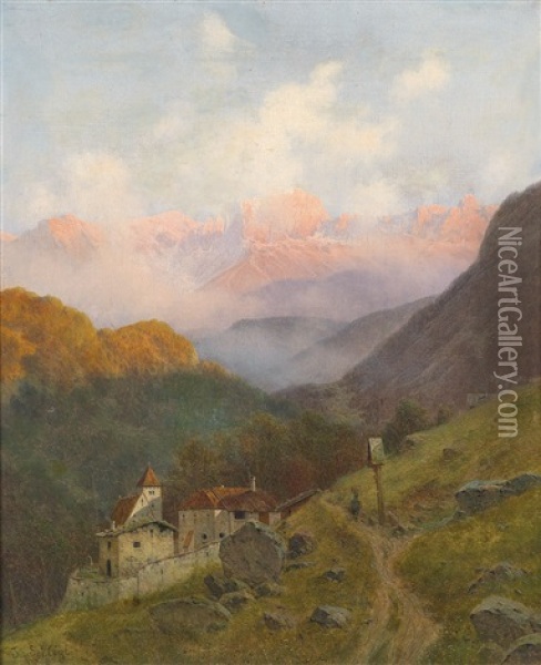 Blick Auf Den Rosengarten Oil Painting - Josef von Schloegl