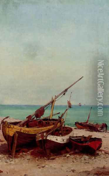 Bateaux de peches sur la plage Oil Painting - Theodor Alexander Weber