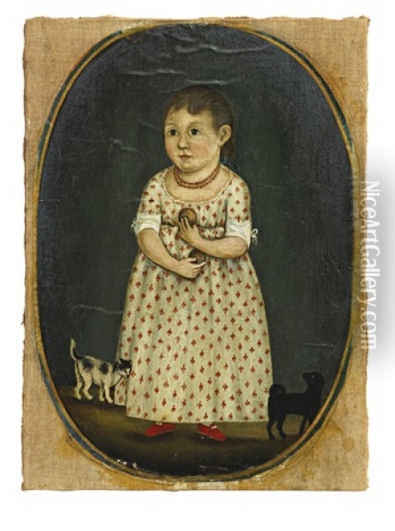 Portrait Of A Little Girl With Kitten And Dog Oil Painting - Rufus Hathaway