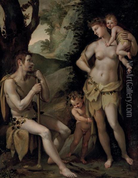 Adam And Eve With Cain And Abel Oil Painting - (Jacopo Chimenti) Empoli