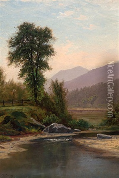 Landscape With Foreground Stream And Distant Mountains Oil Painting - Hermann Herzog