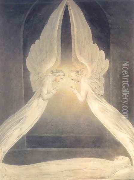 Christ in the Sepulchre, Guarded by Angels Oil Painting - William Blake