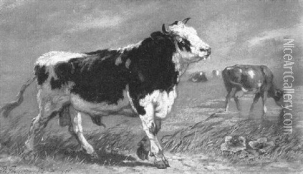 Bulle Und Kuhe Auf Der Weide Oil Painting - Richard Brunier