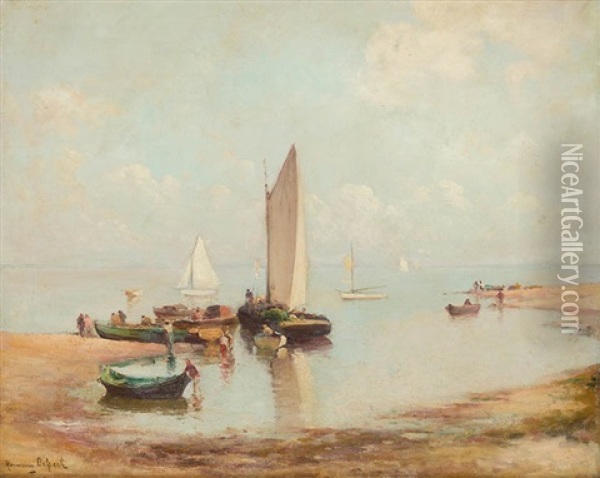 Anlegende Boote Am Strand Oil Painting - Hermann Delpech