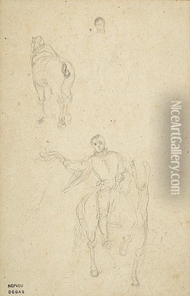 Equestrian Studies: A Double Sided Work Oil Painting - Edgar Degas