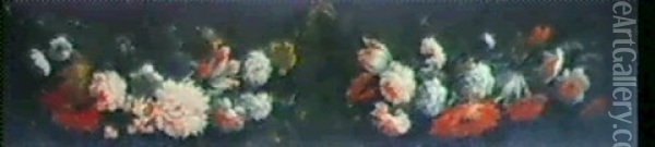Supraporte Mit Zwei Blumengirlanden Oil Painting - Jean-Baptiste Monnoyer