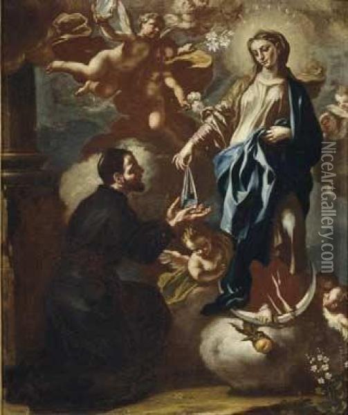 Madonna Assunta Con Santo E Cherubini Oil Painting - Francesco Solimena