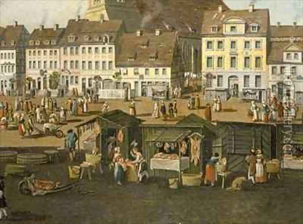 The New Market in Berlin with the Marienkirche Oil Painting - Carl Traugott Fechhelm