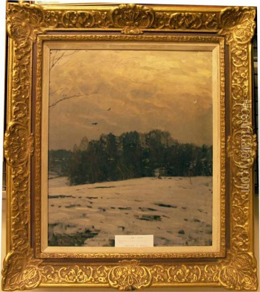 Vinterlandskap. Oil Painting - Alfred Bergstrom