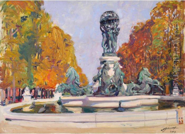  La Fontaine Carpeaux Au Jardin Du Luxembourg  Oil Painting - Lucien Hector Jonas