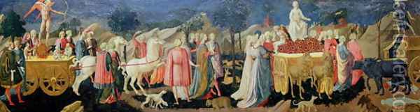 The Triumphs of Love, Chastity and Death, c.1448 Oil Painting - Pesellino