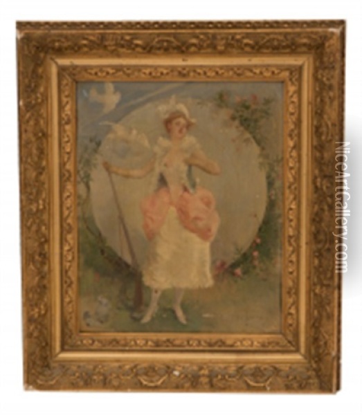 Elegante Au Fusil Et Tourterelles Oil Painting - Marie Felix Hippolyte-Lucas