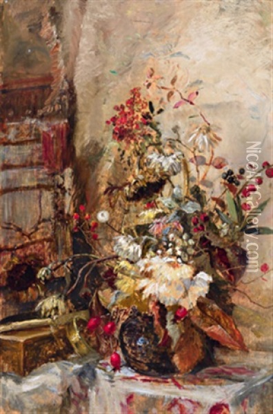Herbstliches Blumenstuck Am Fenster Oil Painting - Marie Egner