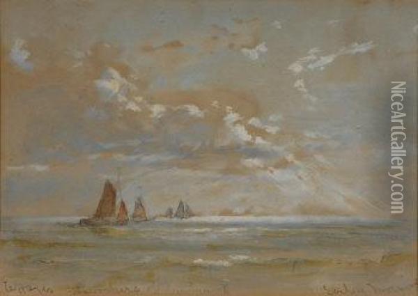 Shrimpers Off Scarborough Early Morning Oil Painting - Edwin Hayes