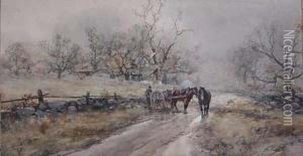Horse And Cart On Country Lane Oil Painting - Frank F. English
