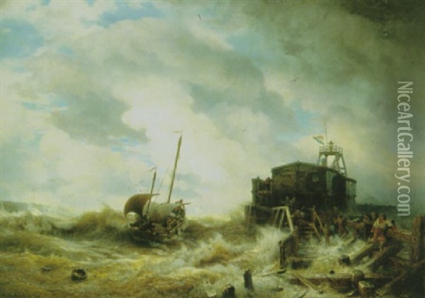 Sturm An Der Mole Von Vlissingen Oil Painting - Andreas Achenbach