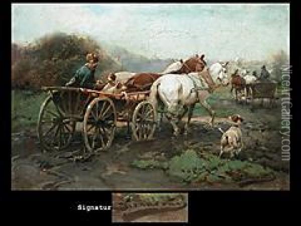 Pferdegespanne Oil Painting - Alfred Wierusz-Kowalski