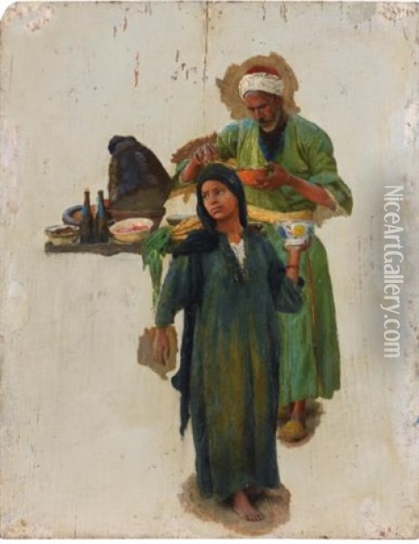 Etude D'homme Et De Jeune Fille Tenant Un Bol (study) Oil Painting - Ludwig Deutsch
