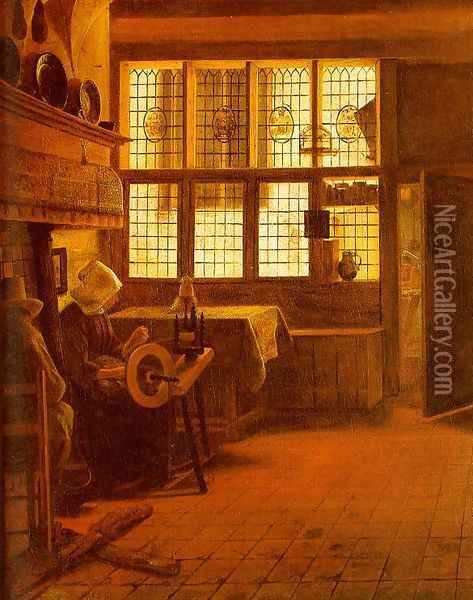 Interior with a Woman at a Spinning Wheel 1661 Oil Painting - Esaias Boursse