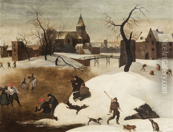 Winter Landscape With Skaters Oil Painting - Abel Grimmer