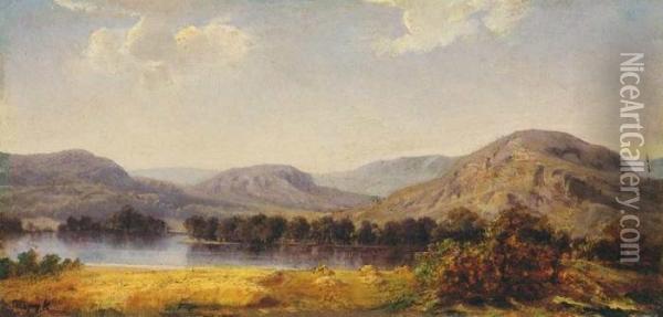 Landscape With A Lake Oil Painting - Karoly Telepy