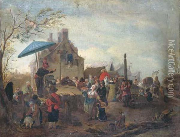 A Market Scene With A Quack Oil Painting - Pieter Wouwermans or Wouwerman