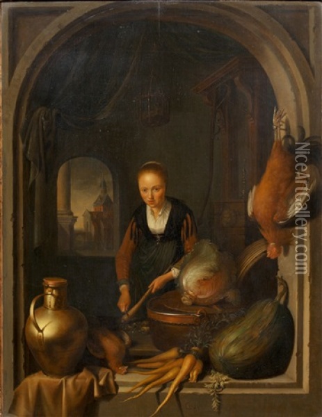 The Cook And Yours Oil Painting - Gerrit Dou