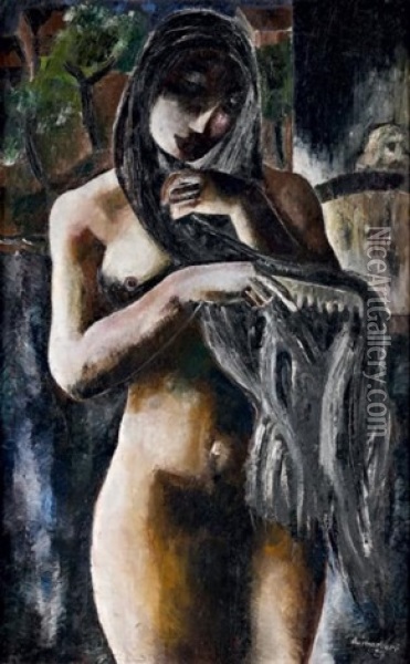 Femme Nue Se Coiffant Oil Painting - Jean Du Marbore
