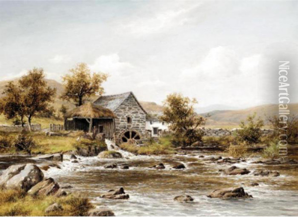 Old Welsh Mill Oil Painting - William Henry Mander