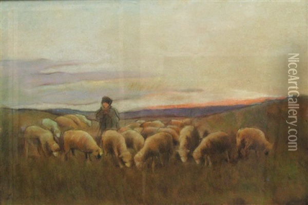 Shepard And Sheep Oil Painting - Stefan Luchian